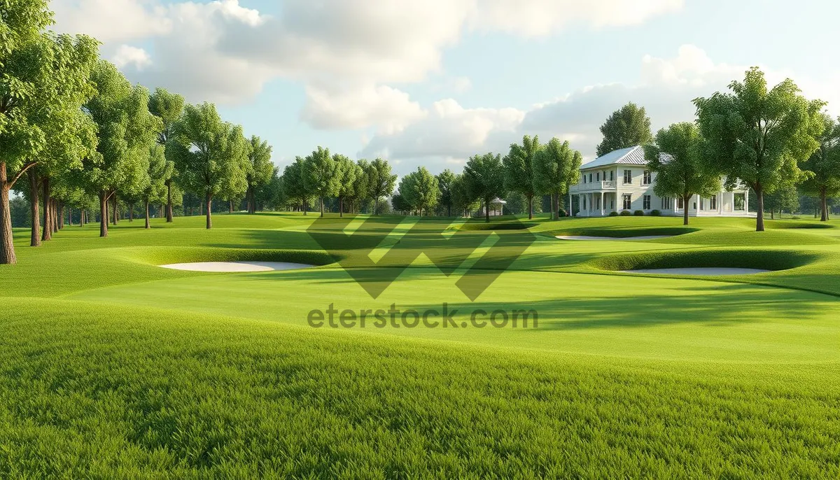 Picture of Golfer playing on scenic golf course fairway.