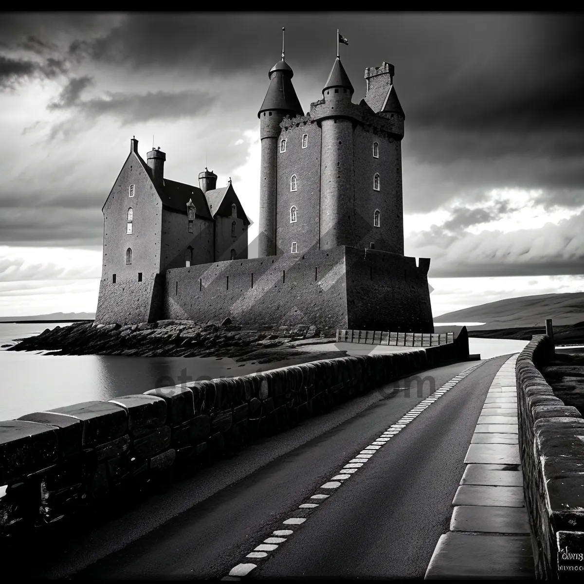 Picture of Nighttime Fortress on River - Historical Urban Landmark