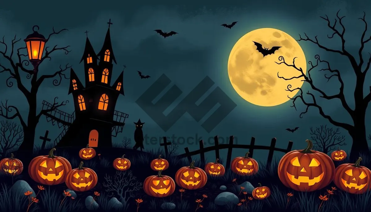 Picture of Halloween Night Silhouette at Moonlit Cemetery
