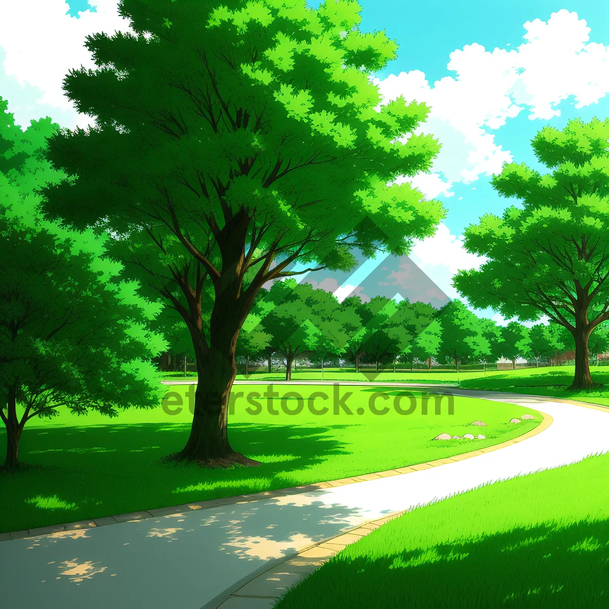 Picture of Serene Golf Course Amidst Lush Greenery and Clear Skies.