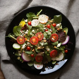 Delicious fruit and vegetable salad with meat