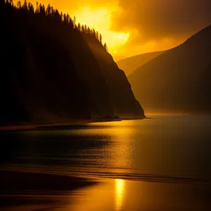 Tropical Sunset over Ocean, Serene Beachscape