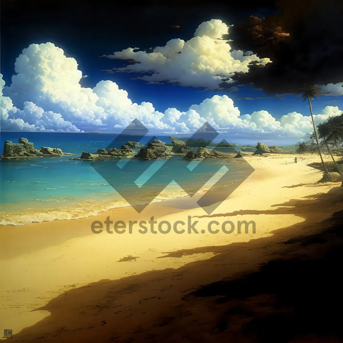 Picture of Sun-kissed Seaside Serenity: A Majestic Coastal Horizon with Sunny Sandbar