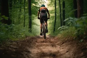 Active Man Cycling Downhill in Summer Mountain Adventure