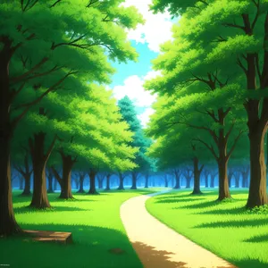 Serene Pathway Through Sunlit Forest