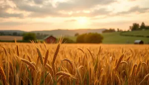 Golden wheat fields under a sunny sky landscape.