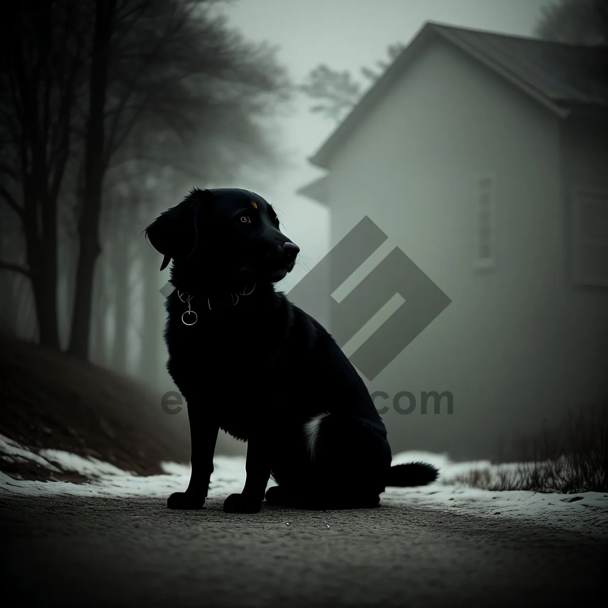 Picture of Black Terrier Hunting Dog Silhouette