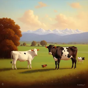 Summer Meadow Landscape with Grazing Cows