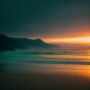 Serene Beach Sunset over Azure Waters