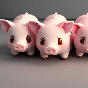 Ceramic piggy bank with money and coins.