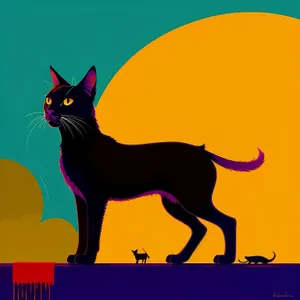 Silhouette of a Black Kitty in Art Background