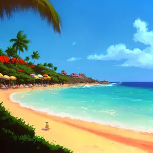 Serene Tropical Beachscape: Sun, Sand, and Crystal Clear Waves