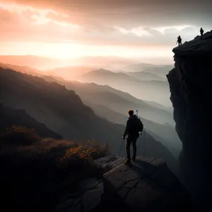 Sunset hike over scenic mountain landscape