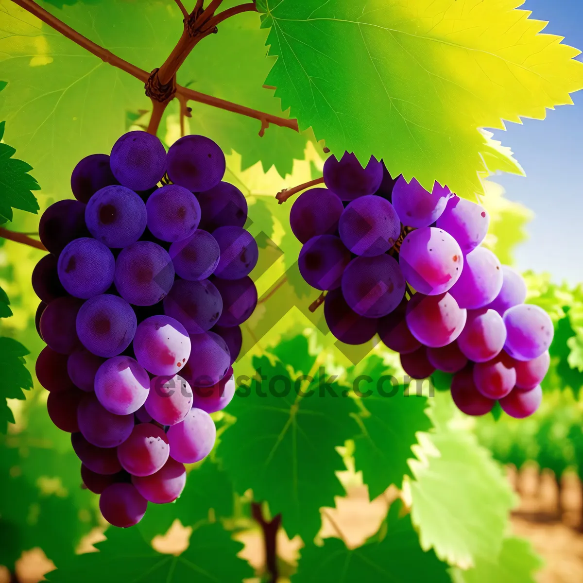 Picture of Juicy Autumn Grape Cluster in Vineyard