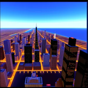 Downtown City Skyline at Night: Modern Urban Architecture