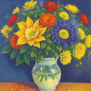 Vibrant Summer Blossoms in Earthenware Vase