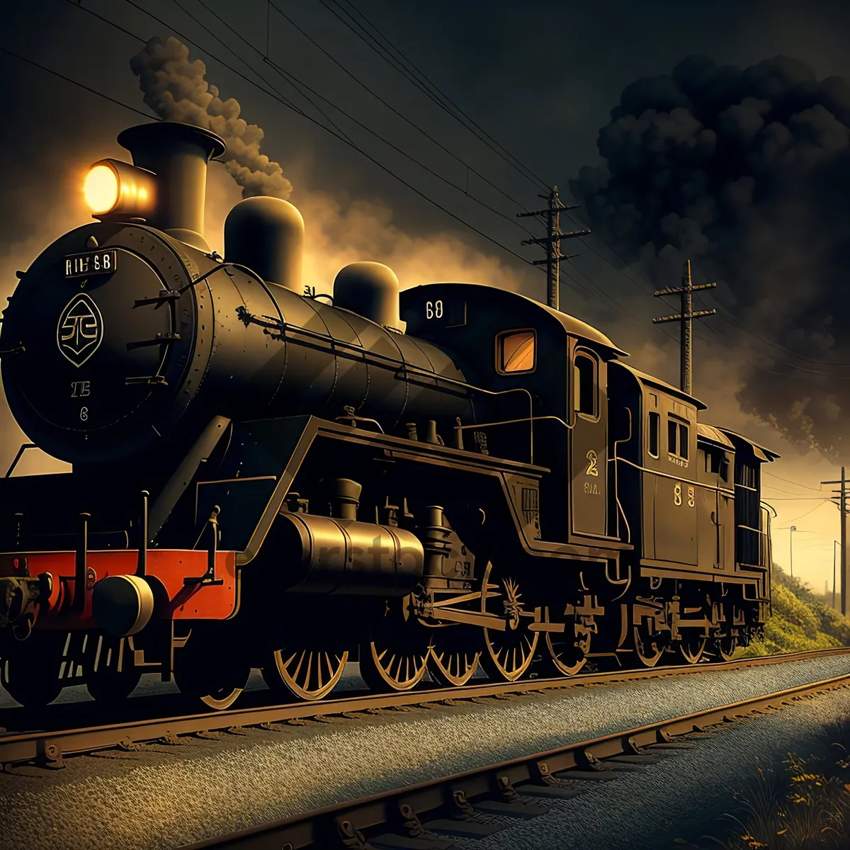 Picture of Vintage Freight Train on Railway Tracks