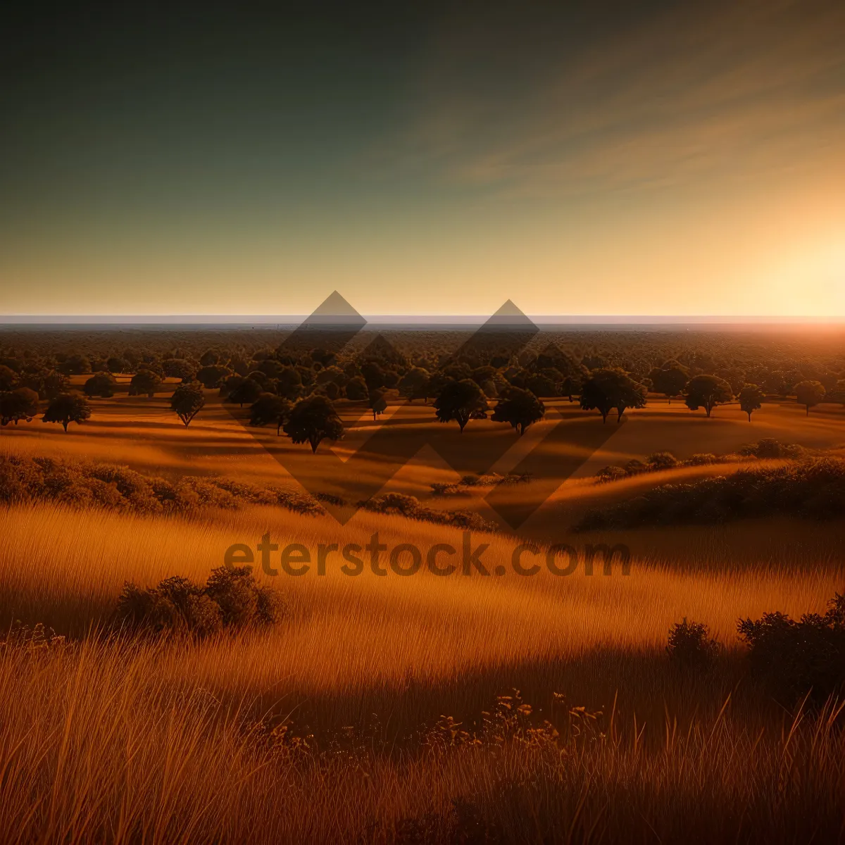 Picture of Golden Horizon: Serene Sunset Over Desert Dunes