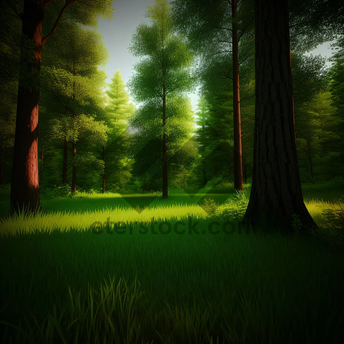 Picture of Sunlit Forest Path through Autumn Foliage