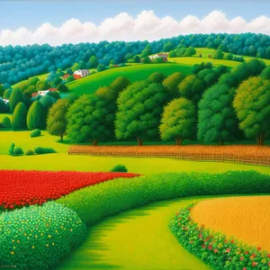 Vibrant Summer Landscape with Lush Green Fields