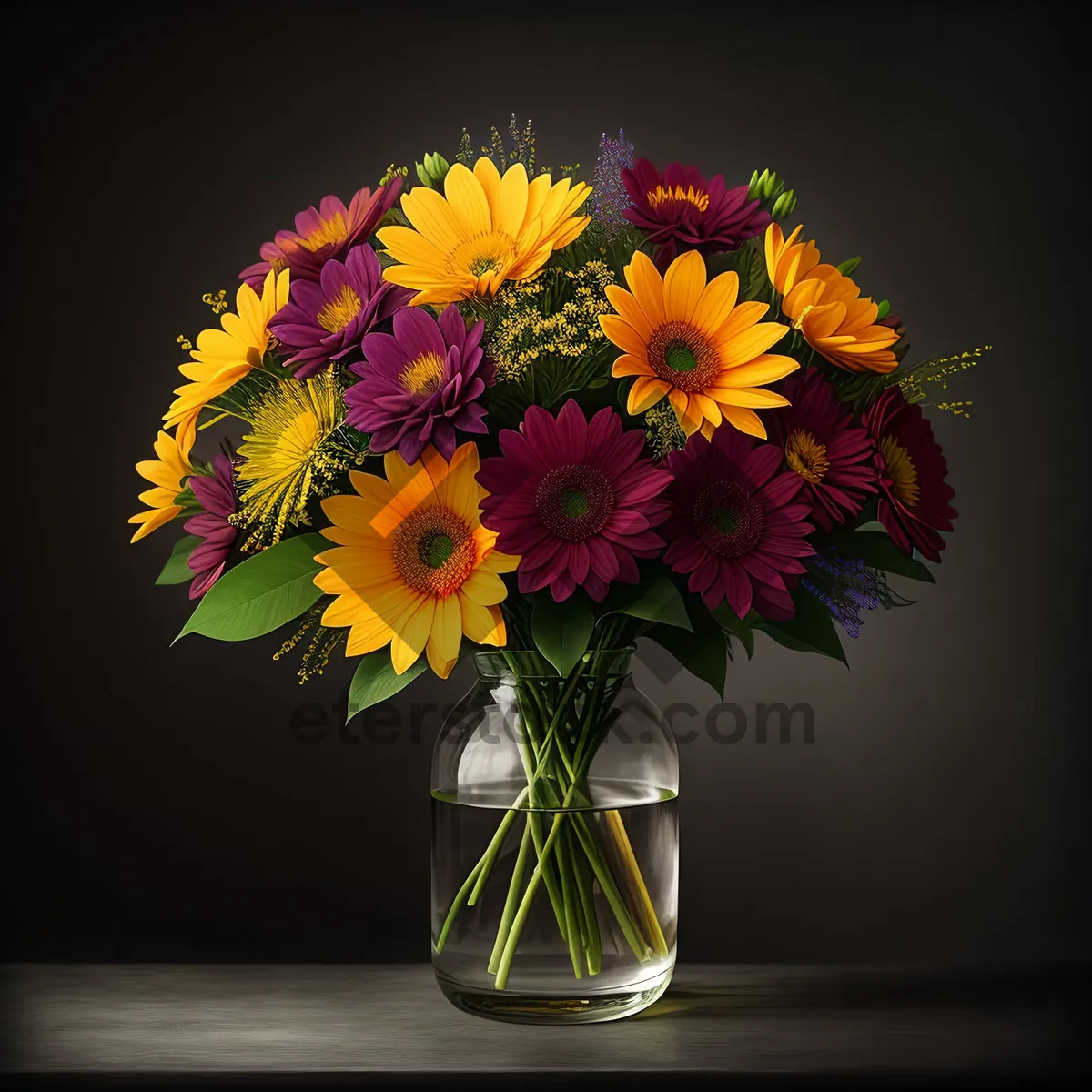 Picture of Bright Summer Sunflower Bouquet in Colorful Vase
