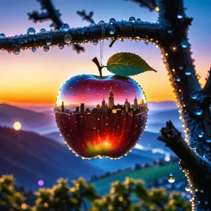 Festive apple tree decoration for winter celebration.