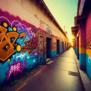 Urban Subway Train passing Street with Graffito