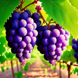 Ripe Purple Grapes in Vineyard