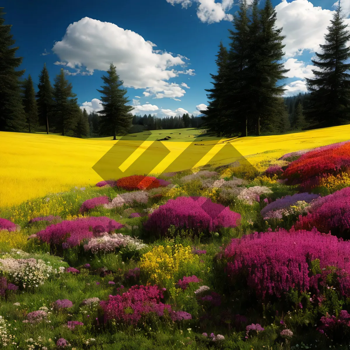 Picture of Colorful Phlox in Meadow Under Summer Sky