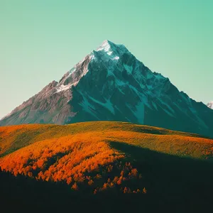 Snow-capped Volcano overlooking Majestic Mountain Range