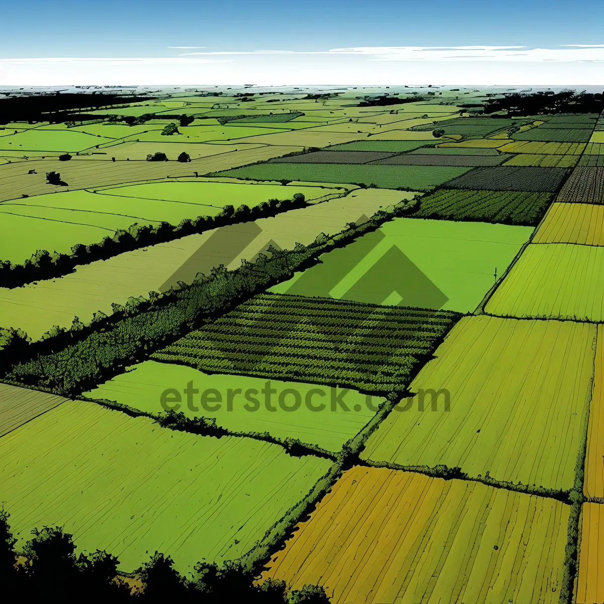 Picture of Scenic Country Meadow with Farm and Stadium