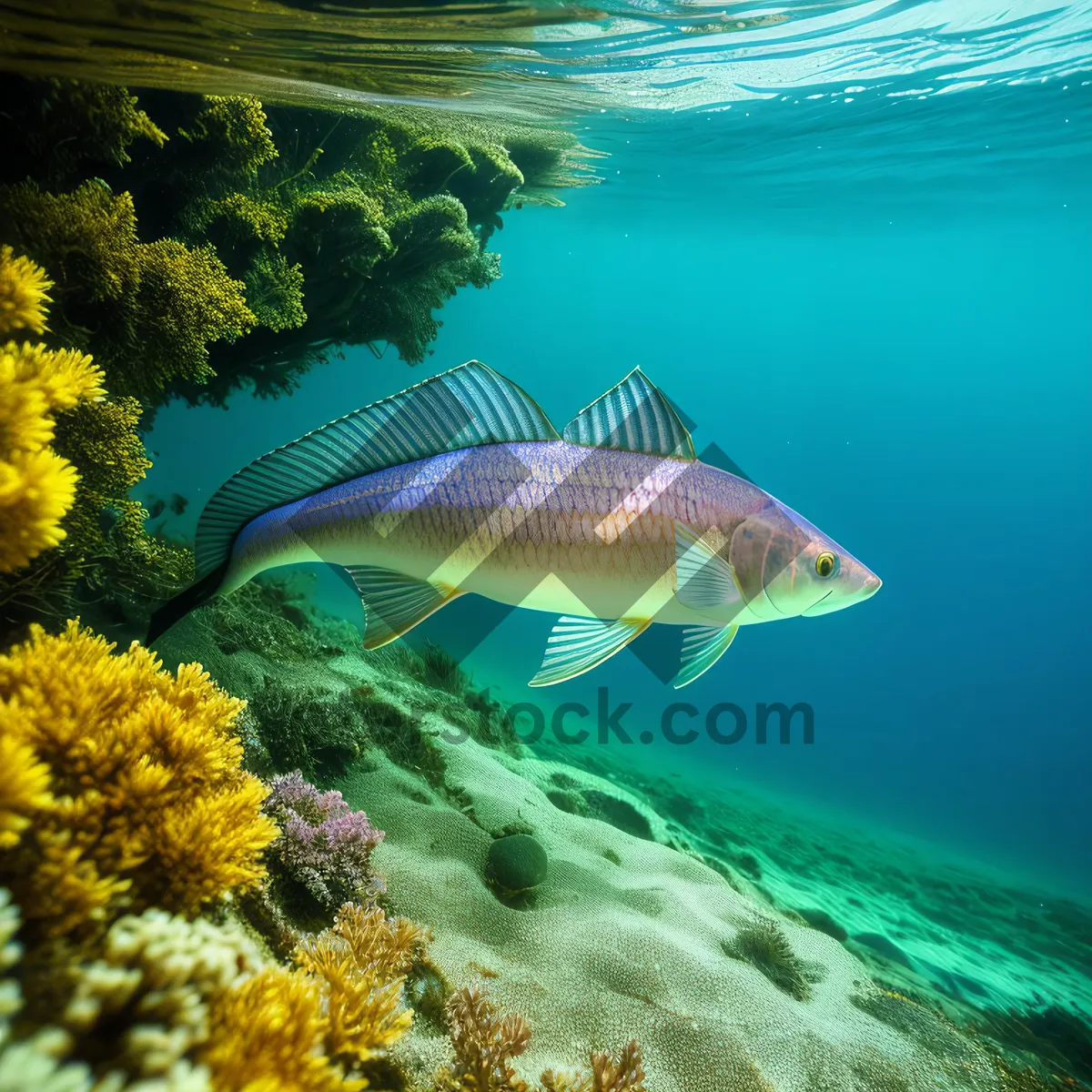 Picture of Colorful Reef Snapper Swimming in Tropical Coral