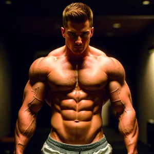 Powerful male athlete showcasing impressive muscular physique.
