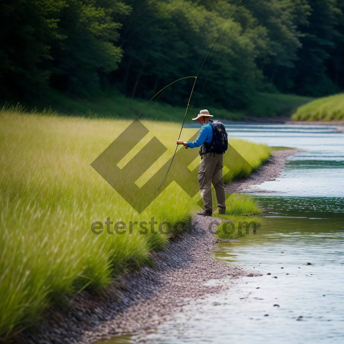 Picture of Serene River Reflection with Fisherman