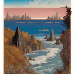 Serene Summer Seascape: Beachside Bliss with Majestic Mountains