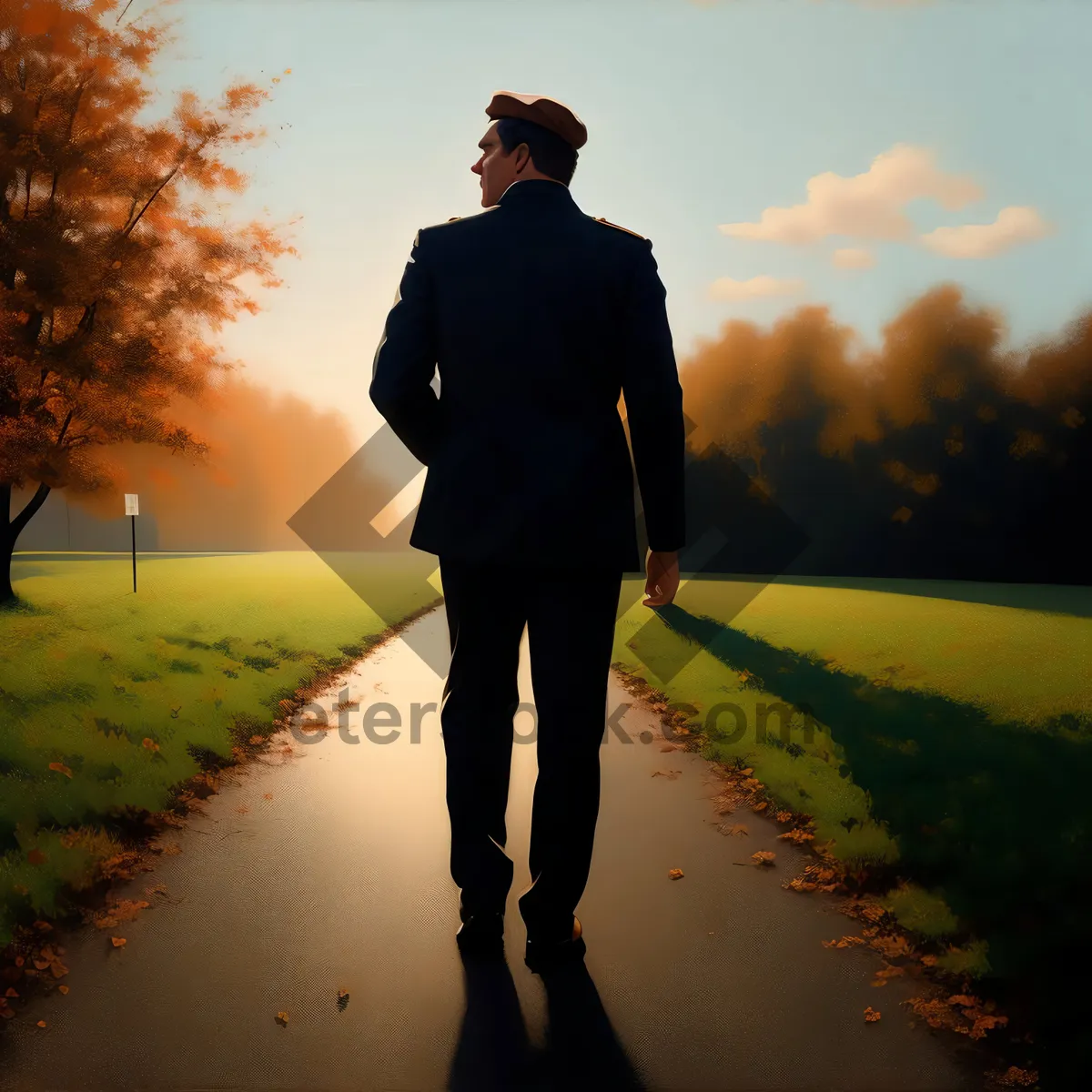 Picture of Man enjoying sunset on the beach