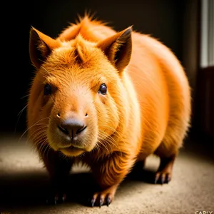 Brown Wild Boar Piglet Grazing on Pasture