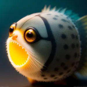 Puffer fish's captivating eyes in underwater sea pet.