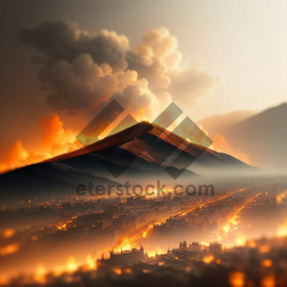 Picture of Fiery Skies over Majestic Volcanic Landscape