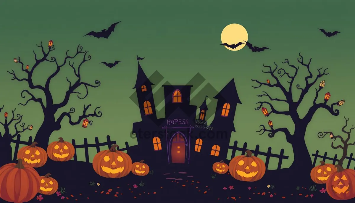 Picture of Halloween Cemetery Silhouette Moonlight Scenery Decoration Card