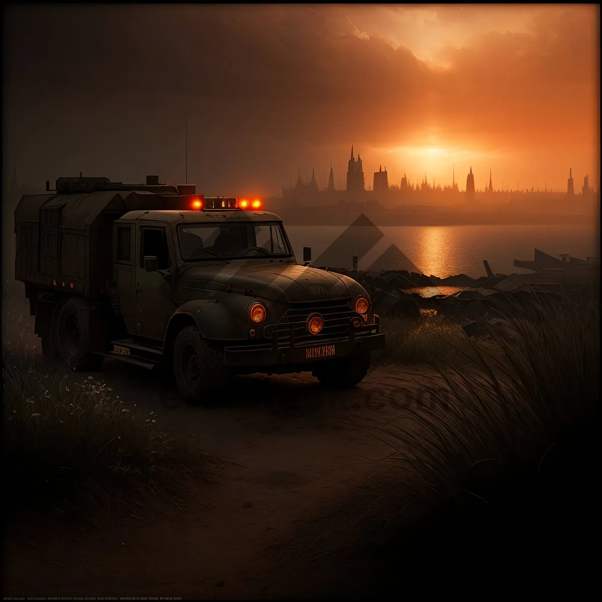 Picture of Sunset Journey: Tow Truck on the Open Road