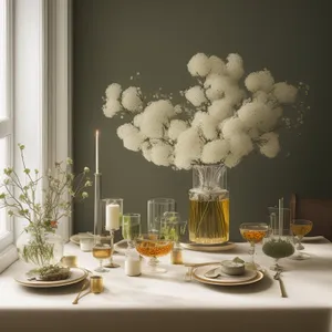 Luxurious Wedding Dinner Table Setting with Flower Bouquet