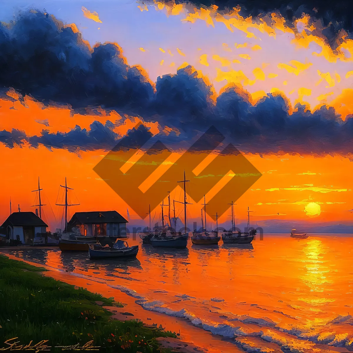 Picture of Serenity at Twilight: Majestic Marina Reflection