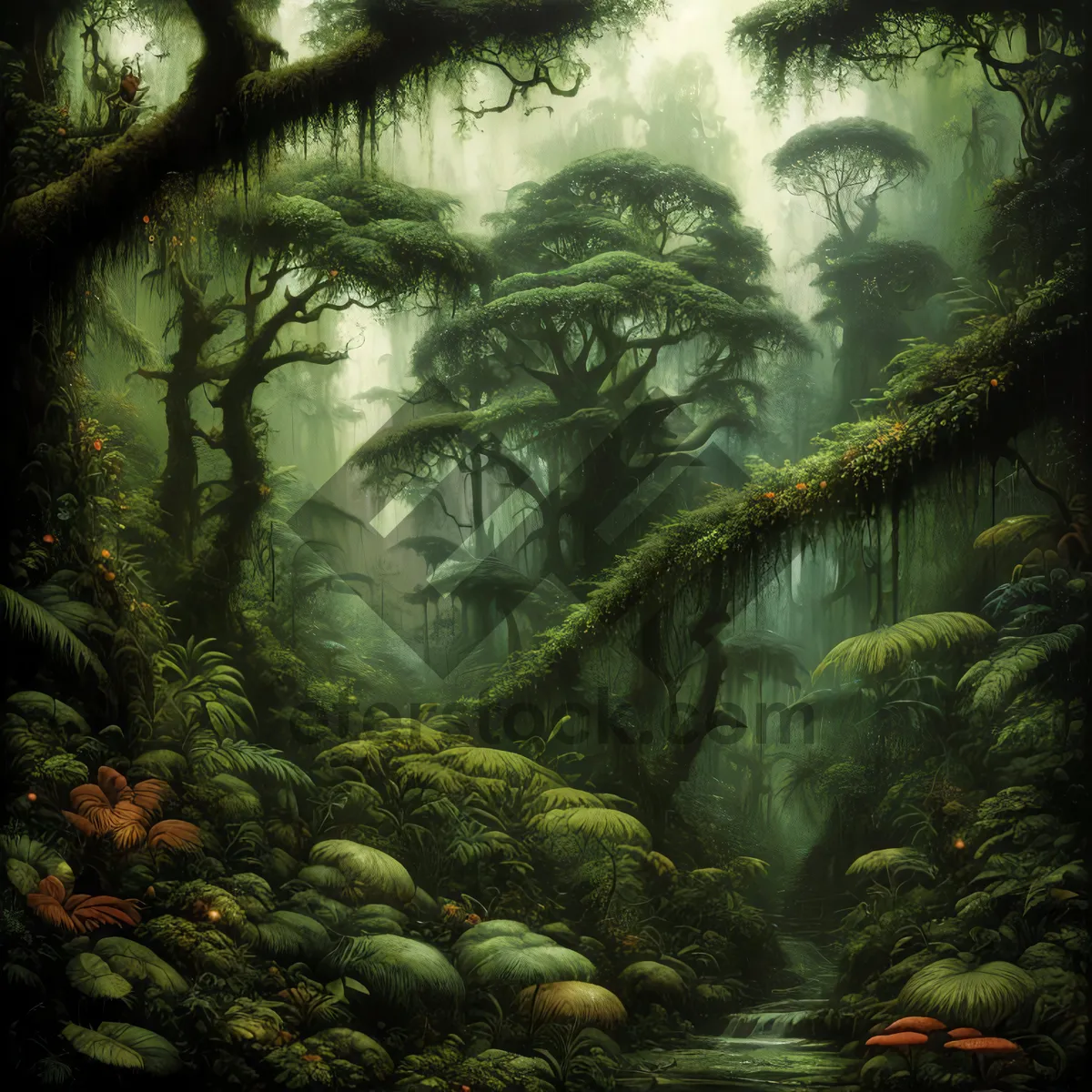 Picture of Tropical Forest Landscape with Lush Aquatic Vegetation