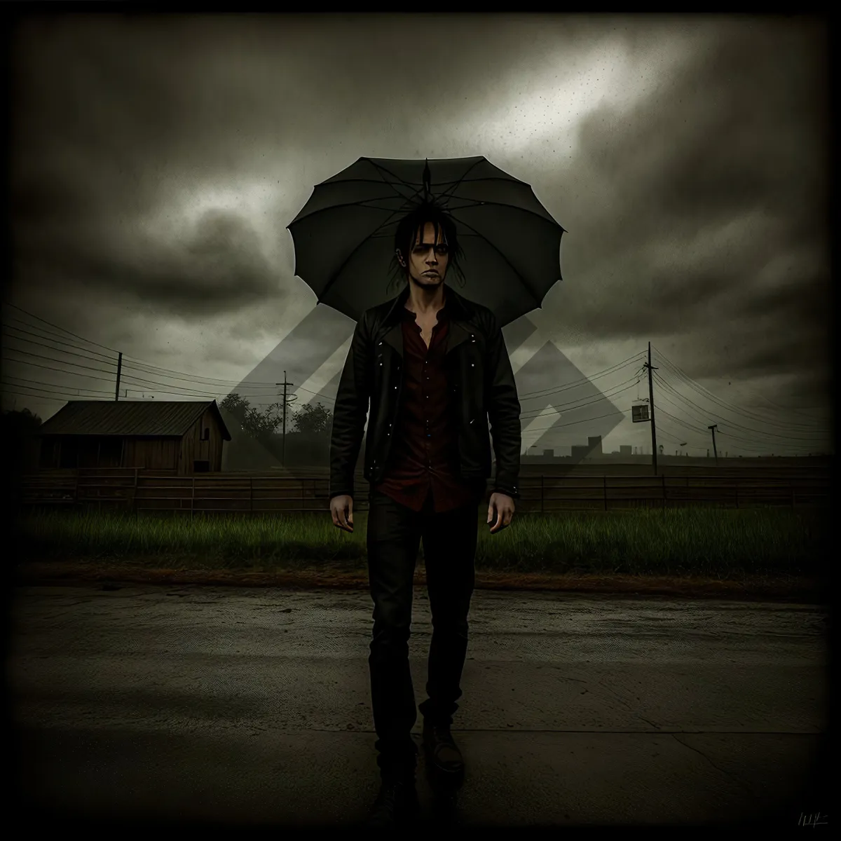 Picture of Rainy Day Shelter: Man Holding Umbrella