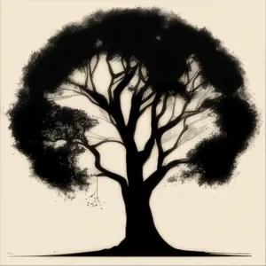 Forest Tracing: Silhouette of Leafy Tree