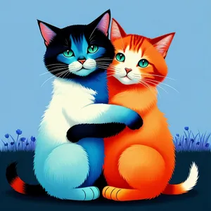 Cheerful Kitty in Colorful Cartoon Art
