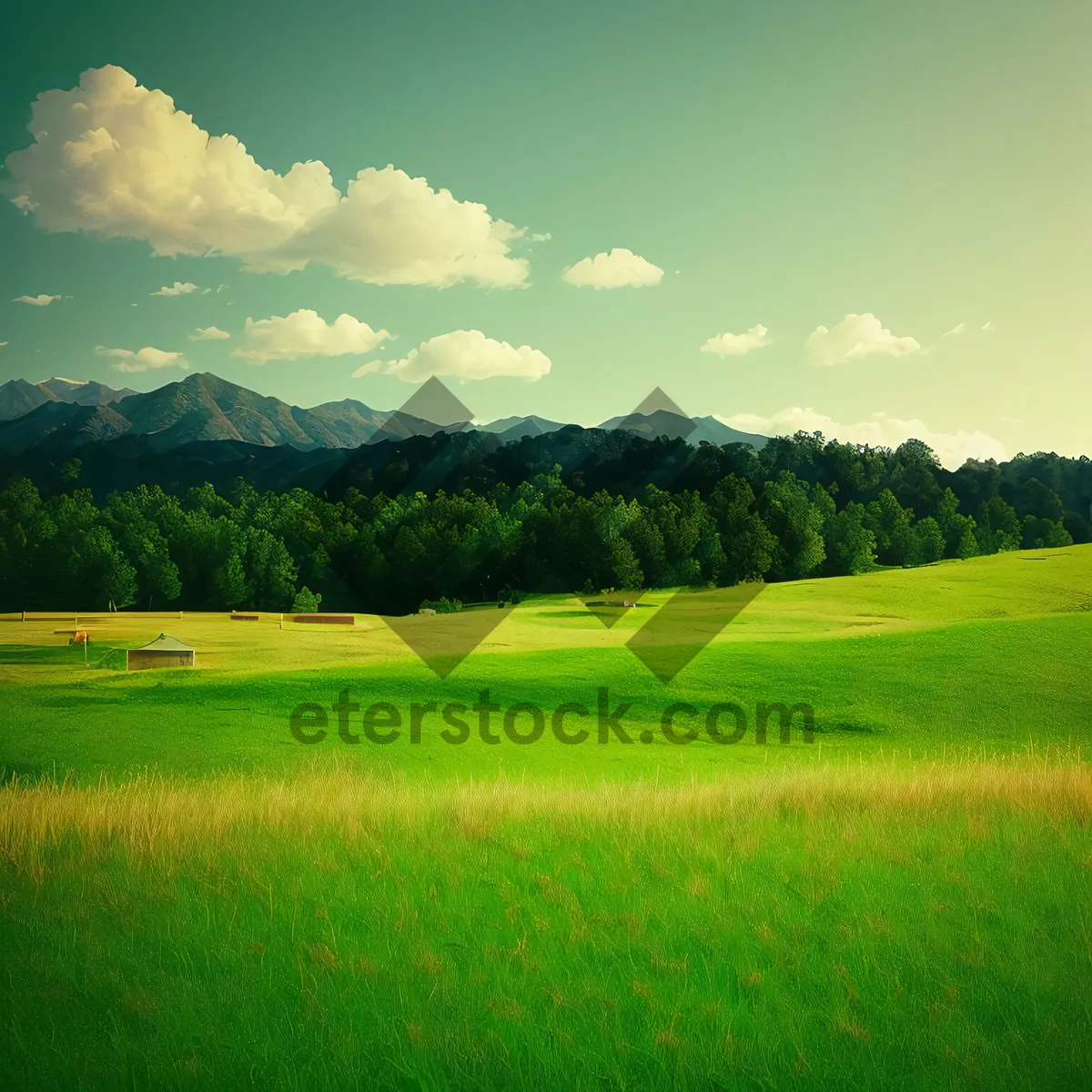 Picture of Vibrant Summer Countryside Landscape with Blue Sky