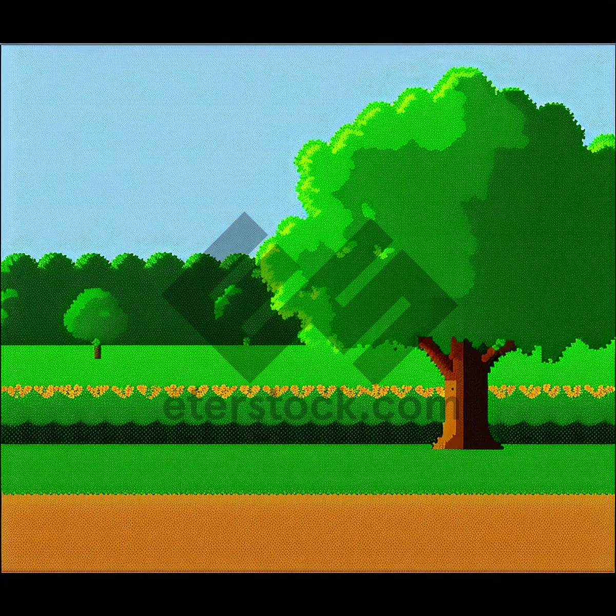 Picture of Serene Rural Landscape with Lush Green Meadow and Clear Blue Sky