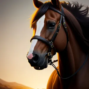 Equestrian Companion: Beautiful Brown Stallion Harness